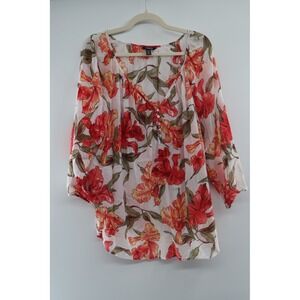 Plus 3X Tropical Floral Sheer Gauze Tunic Blouse Chaps